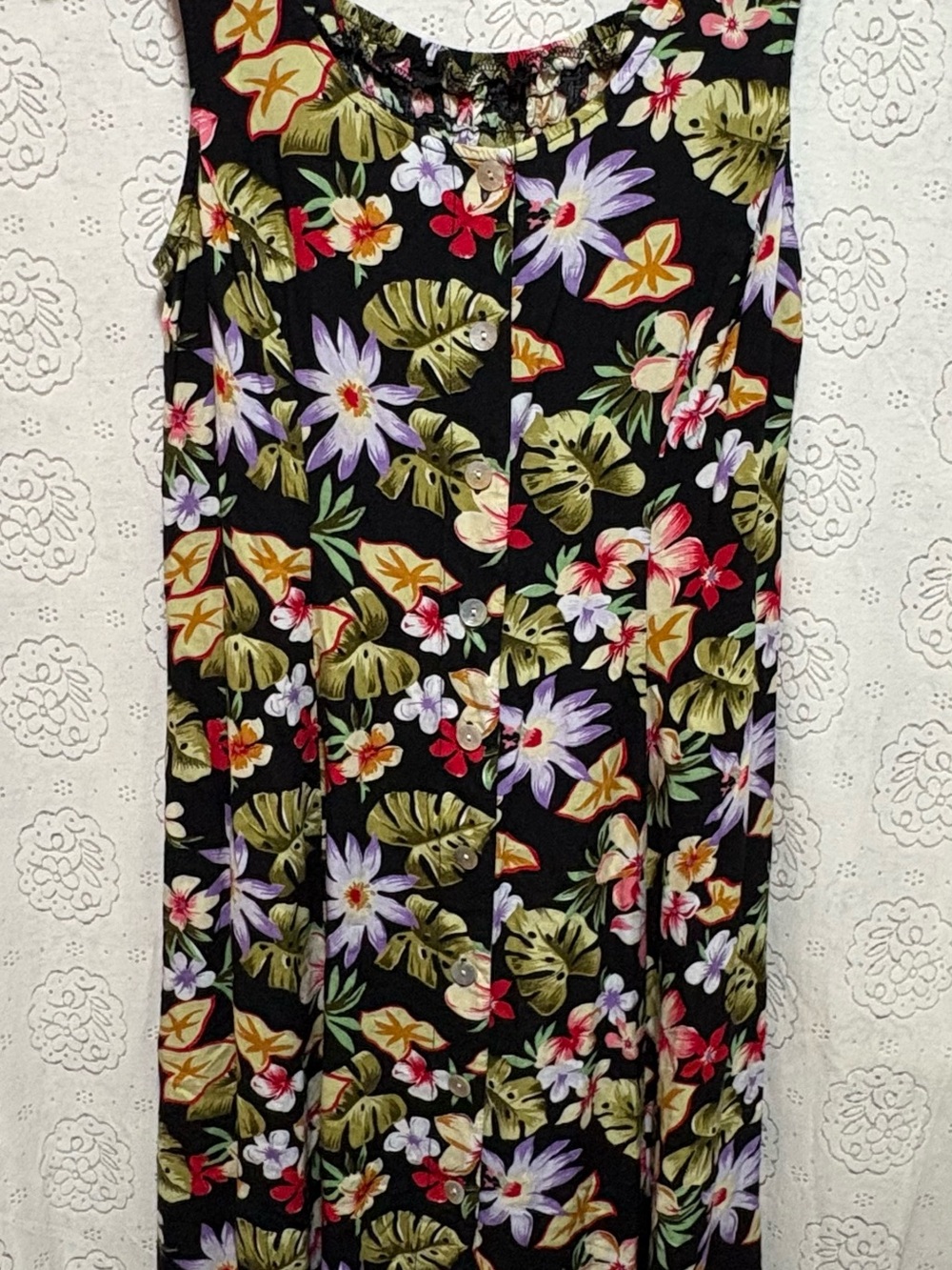 Summer Sale | BFA Classics Tropical Floral 100% Rayon Button Front Midi Dress S